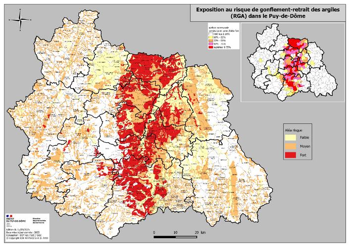Carte des sols argileux du 63