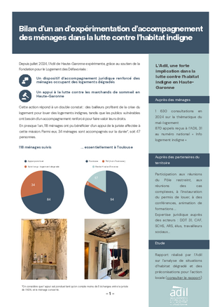Page de garde du bilan avec du texte, des graphiques et des photos